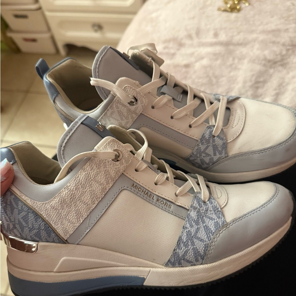 Michael Kors Women's Light Blue and White Sneakers